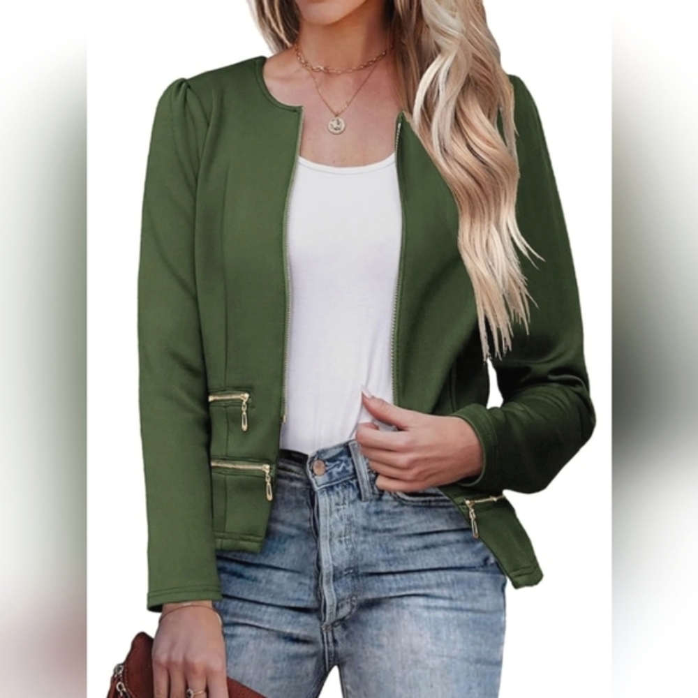 HP🎉 Zeagoo Zippered Front Cropped Blazer Jacket - Size XL